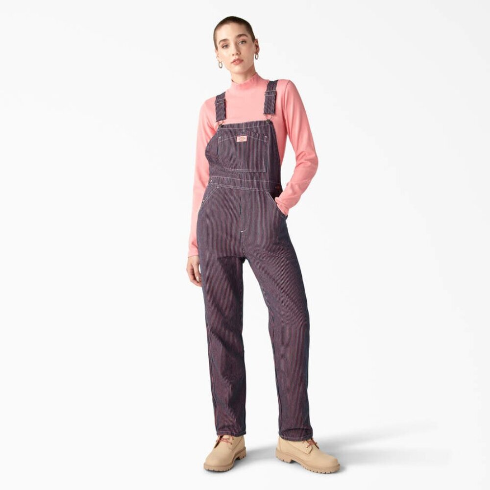 NEW Dickies Pink and Blue Hickory Stripe Bib Overalls - Picture 3 of 15